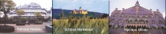 von links nach rechts: Rathaus Neubau,Schloss Montabaur, Rathaus Altbau